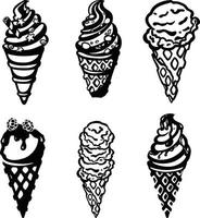 silhueta de sorvete conjunto monocromático, símbolo de sorvete, ilustração vetorial vetor