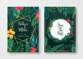 cartão floral conjunto convite de casamento, salvar a data e quadro vetor