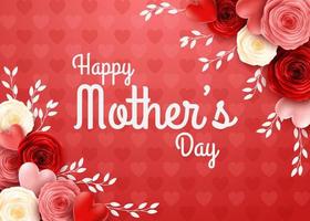 feliz dia das mães com flores rosas e corações vetor