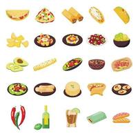 ícones de comida mexicana definir vetor de desenho animado. tacos saudáveis
