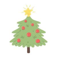 árvore de natal com bolas e uma estrela. símbolo do ano novo. estilo desenhado. ilustração vetorial. vetor