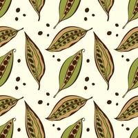outono padrão folha sementes vagens doodle mão desenhada cor verde. vetor
