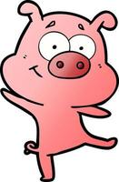 desenho animado feliz porco dançando vetor