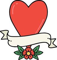 tatuagem tradicional de um coração e banner vetor