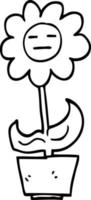 flor de desenho animado preto e branco no pote vetor