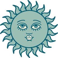 ícone de estilo de tatuagem de um sol com rosto vetor