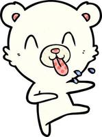desenho animado rude urso polar dançando com a língua para fora vetor