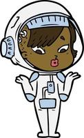 mulher astronauta dos desenhos animados vetor