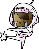 garota de astronauta chorando de desenho animado chutando vetor