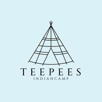 Teepees Indian camp line art logo, ícone e símbolo, design de ilustração vetorial vetor