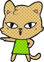 gato de desenho animado em vestido apontando vetor