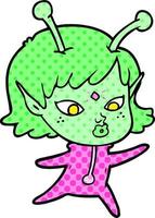 linda garota alienígena de desenho animado vetor