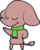 desenho animado elefante sorridente usando cachecol vetor
