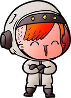 garota astronauta rindo dos desenhos animados vetor