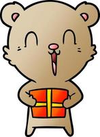 urso de desenho animado feliz com presente de natal vetor