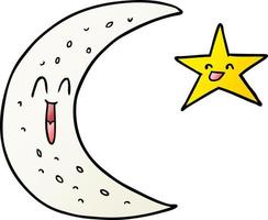 feliz desenho animado lua e estrela vetor