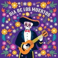 dia de muertos com caveira tocando guitarra vetor