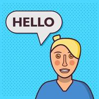 chatbot concept.woman fala hello.cute cartoon character.flat vector.mobile suporte service.design elemento para sites. vetor