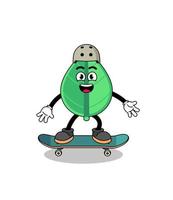 mascote folha jogando um skate vetor