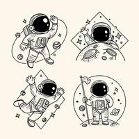 conceito de tatuagem desenhada à mão minimalista de astronauta vetor