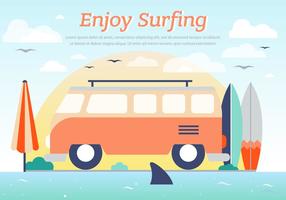 Hippie bus surfing vector background