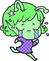 desenho animado menina alienígena chorando vetor