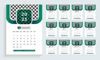 Modelo de design de calendário 2023, planejador em estilo limpo moderno, calendário de negócios ou escritório. layout de calendário de parede inglês para o ano novo. vetor