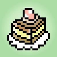 pixel 8 mordeu um pedaço de bolo. bolo de aniversário em ilustração vetorial para ativos de jogos e padrão de ponto cruz. vetor