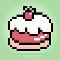 pixel 8 mordeu um pedaço de bolo. bolo de aniversário em ilustração vetorial para ativos de jogos e padrão de ponto cruz. vetor