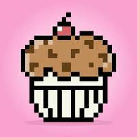 pixel cupcake de 8 bits. pratos de comida em ilustrações vetoriais. vetor