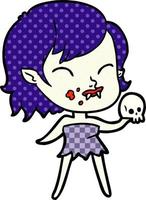 garota vampira dos desenhos animados com sangue na bochecha vetor