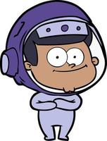 desenho animado de astronauta feliz vetor