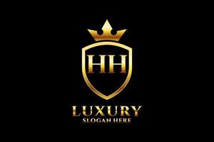 inicial hh elegante logotipo de monograma de luxo ou modelo de crachá com pergaminhos e coroa real - perfeito para projetos de marca luxuosos vetor