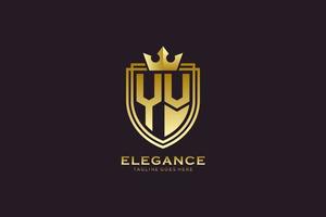 logotipo de monograma de luxo elegante inicial yv ou modelo de crachá com pergaminhos e coroa real - perfeito para projetos de marca luxuosos vetor