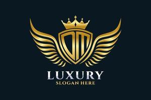 luxo royal wing letter dm crest gold color logo vector, logotipo da vitória, logotipo da crista, logotipo da asa, modelo de logotipo vetorial. vetor