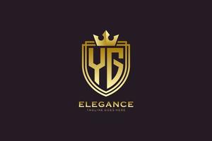 logotipo de monograma de luxo elegante inicial yg ou modelo de crachá com pergaminhos e coroa real - perfeito para projetos de marca luxuosos vetor