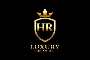 inicial hr elegante logotipo de monograma de luxo ou modelo de crachá com pergaminhos e coroa real - perfeito para projetos de marca luxuosos vetor