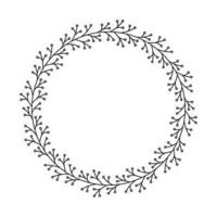 ilustração de linha de moldura floral redonda preta desenhada à mão vetor