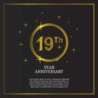 Logotipo do tipo de ícone de celebração do 19º aniversário na cor ouro de luxo vetor