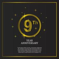 Logotipo do tipo de ícone de celebração do 9º aniversário na cor ouro de luxo vetor