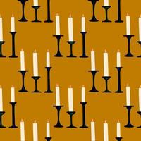 padrão perfeito com ilustração de velas em um castiçal em um fundo laranja vetor
