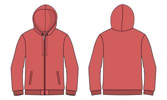 hoodie de manga comprida técnica de moda plana esboço ilustração vetorial modelo vistas dianteiras e traseiras. vetor