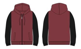 hoodie de manga comprida técnica de moda plana esboço ilustração vetorial modelo vistas dianteiras e traseiras. vetor