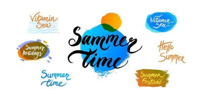 vários logotipos em estilo de letras sobre o tema do verão vetor