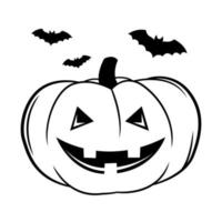 vector simples assustador assustador sorrindo abóbora de halloween isolada. jack o lanterna. decoração de contorno tradicional, símbolo da celebração do feriado no estilo doodle cartoon