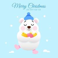 urso polar branco fofo com bolas de natal nas mãos como design de ano novo vetor