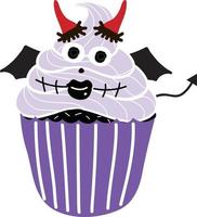 cupcakes de dia das bruxas. crianças bonitas em fantasias de abóbora, gato, vampiro, chapéu de bruxa, morcego, esqueleto e gato preto. vetor