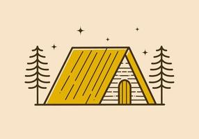 ilustração de arte vintage de uma cabana e pinheiro vetor