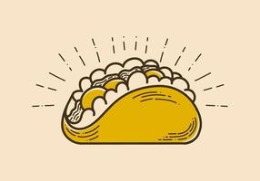 ilustração de arte vintage de uma comida mexicana chamada tacos vetor