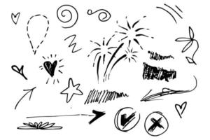 elementos de doodle para design de conceito no set. isolado no fundo branco. elementos infográficos. ênfase, swishes encaracolados, swoops, redemoinho, flecha. ilustração vetorial. vetor